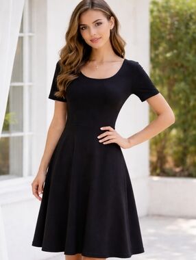 Land's End | Timeless Black Fit & Flare Knee-Length Dress